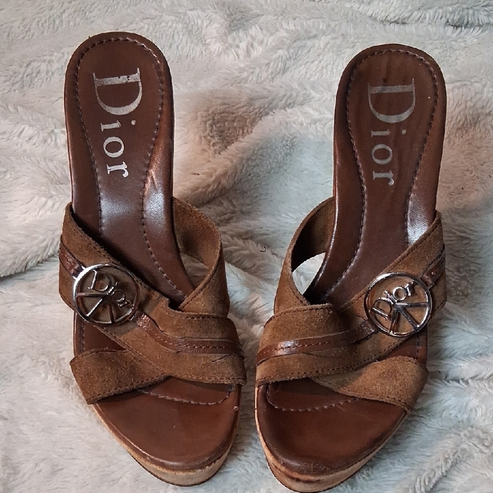 Dior Brown Leather Mules with Logo Detail